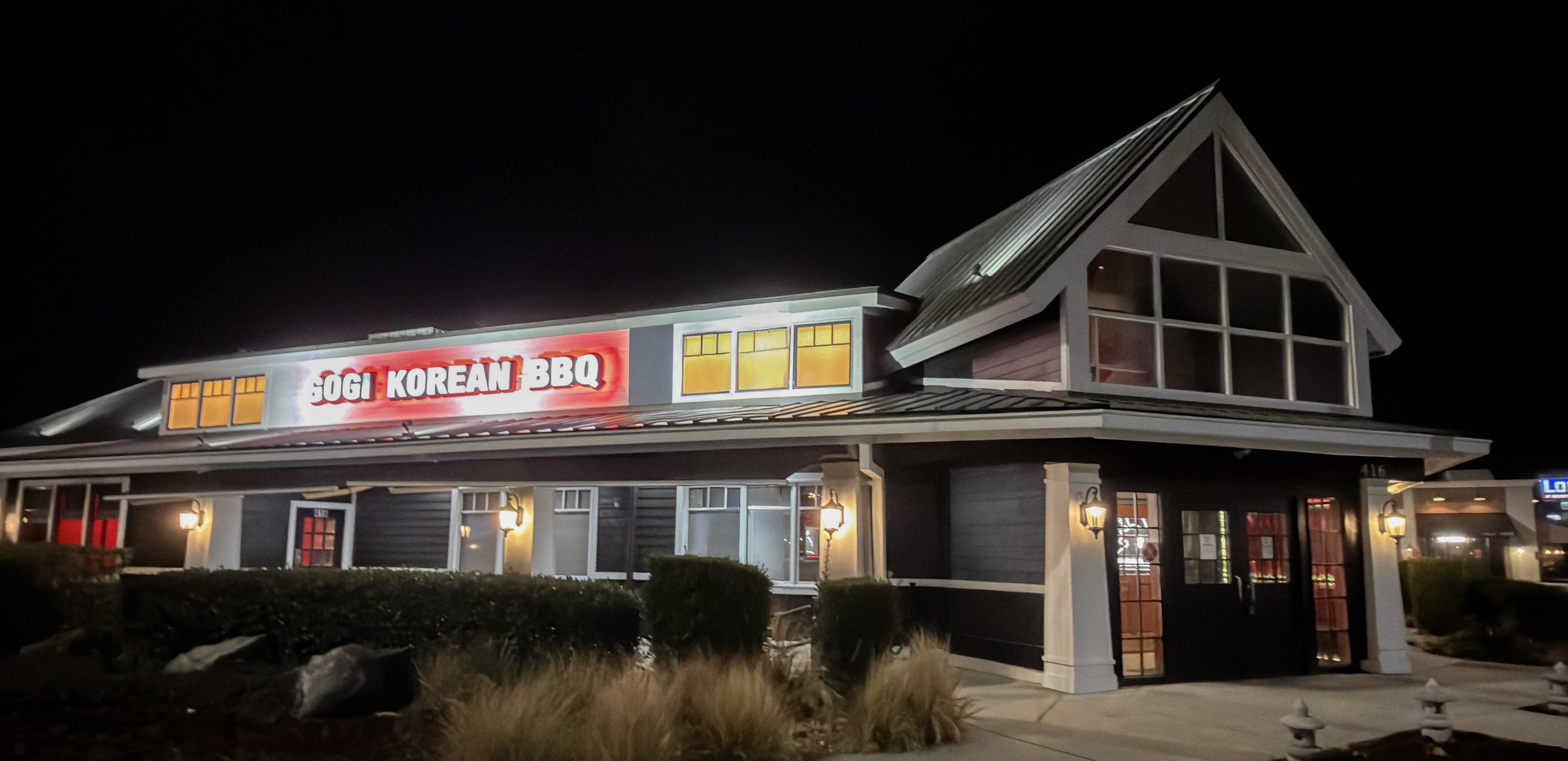 GOGI restaurant exterior at night